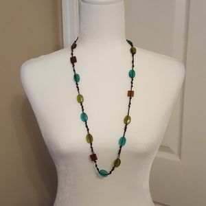 Aqua/Brown/Green Glass Bead Necklace & Earring Set